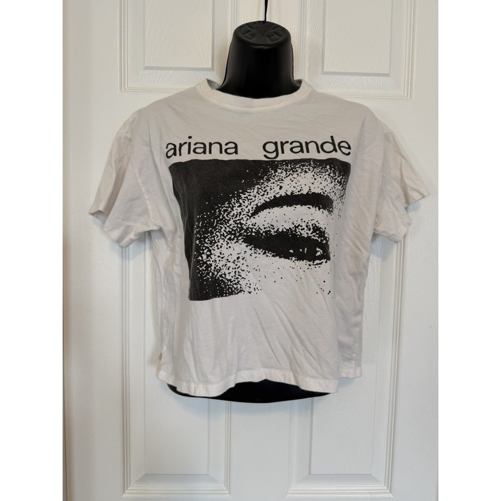 Zara Womens Ariana Grande Sweetener Tour Cropped Graphic T-Shirt White Medium